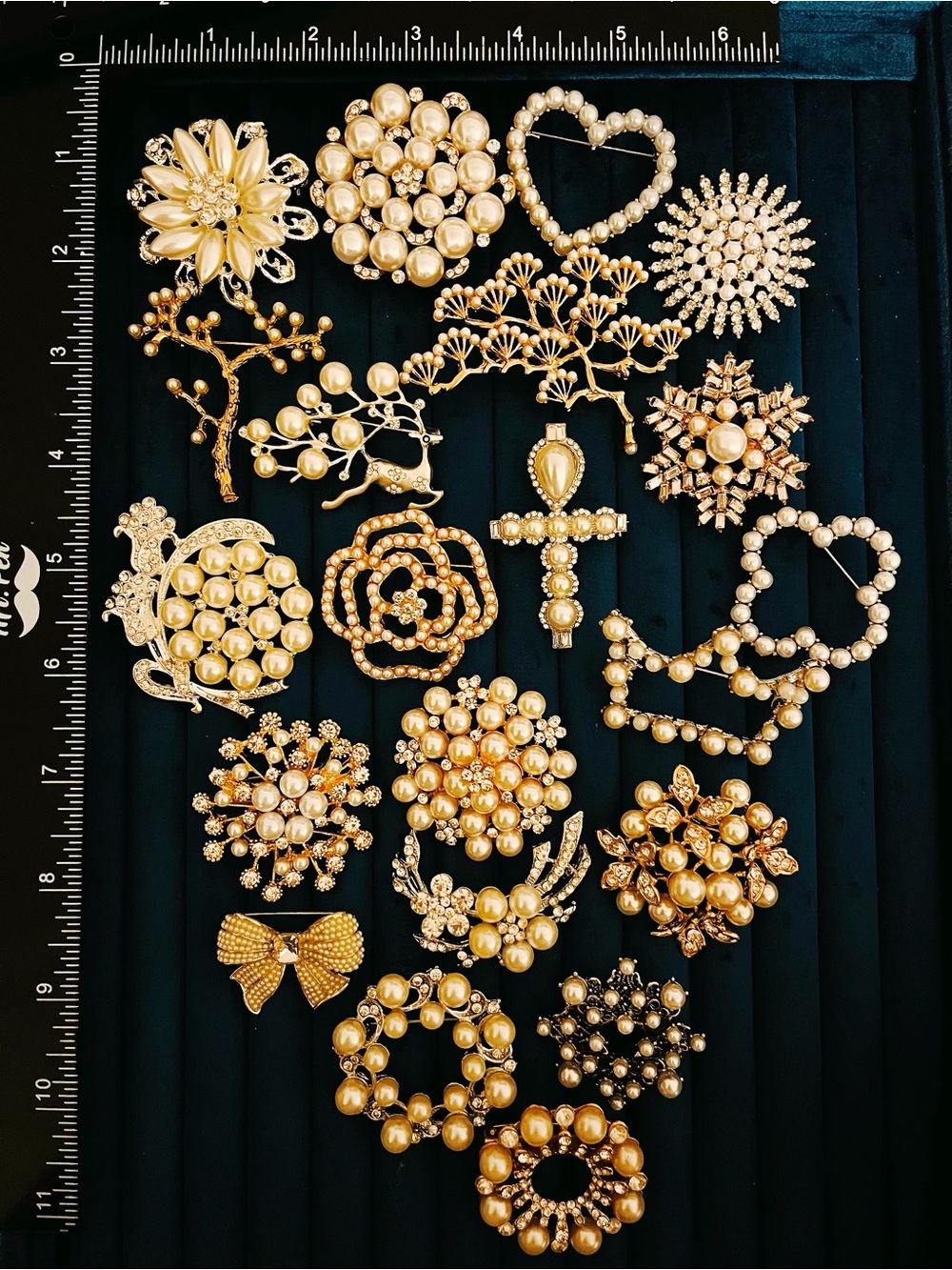 Vintage Style Pearl Brooch Lot 17pcs Rhinestone Flower Statement Pins
